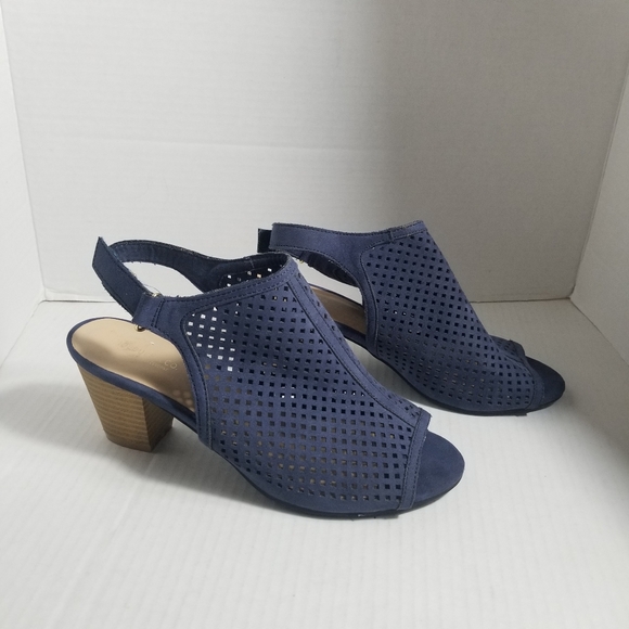 ROEBUCK & CO HEELED BLUE AND BROWN SANDALS SIZE 8.5 - Picture 1 of 12